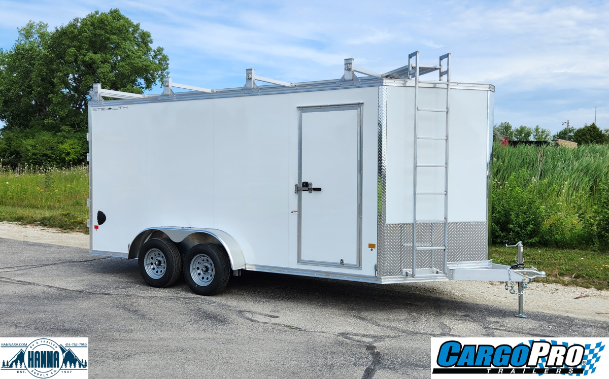 CargoPro Stealth 7 X 16 Aluminum Frame Tandem Axle Cargo Trailer with Ultimate Contractor  Package- White